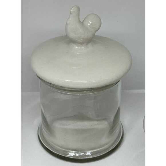 VTG Glass Canister Jar Set of 2 Porcelain Rooster Lids Farmhouse Kitchen Decor - Picture 4 of 12